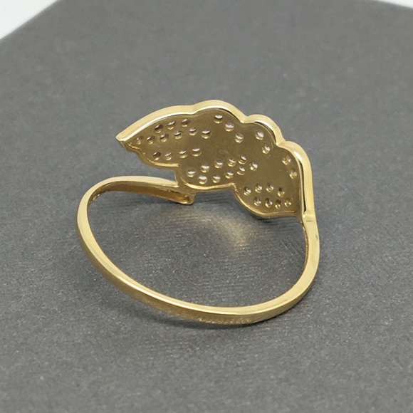 14K Yellow Gold Leaf Style CZ Ring
